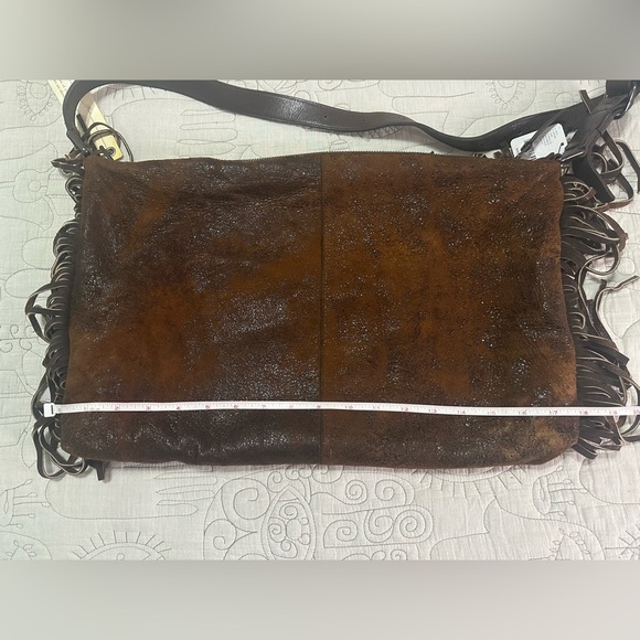 NEW Christiansen Orizzonte Distressed Leather Bag Fringe Camello - Picture 15 of 16